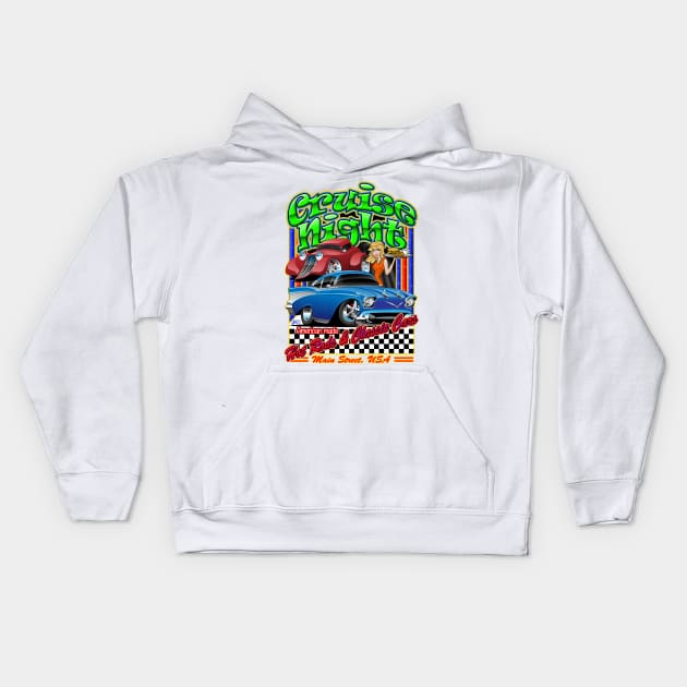 Cruise Night Hot Rods & Classic Cars Illustration Kids Hoodie by hobrath